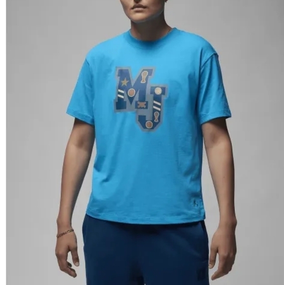 Jordan Vibrant Sky Blue Short Sleeve Tee with Bold MJ Graphic Design Small NWT - Picture 2 of 6
